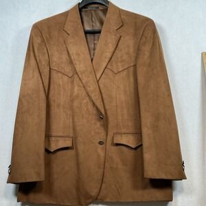 VTG Harmony Western Wear Mens 48R Brown Jacket Faux Suede Double Yoke Sport Coat